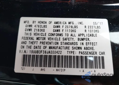 2018 Acura Tlx from USA, damaged, VIN 19UUB3F38JA000422